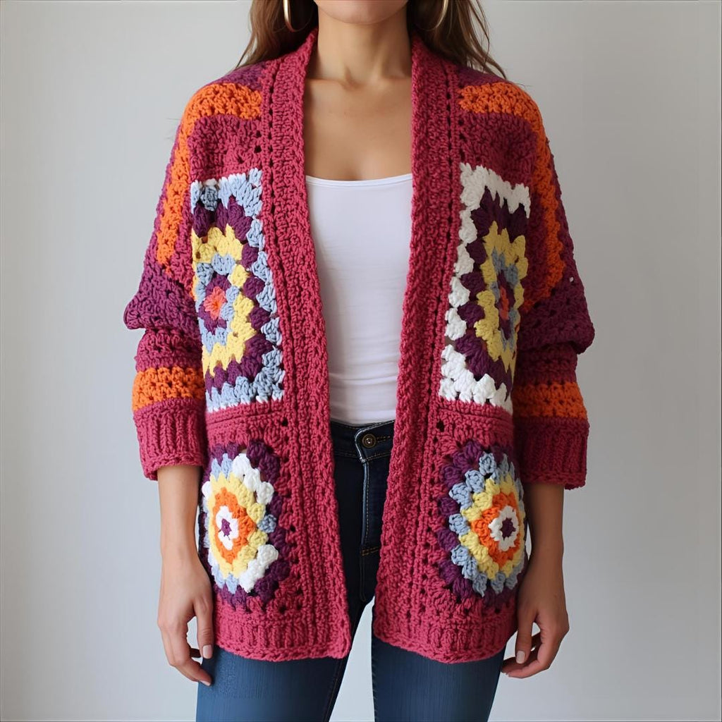 Granny Square Crochet Cardigan Pattern – DIY PDF – Beginner Friendly Boho Sweater