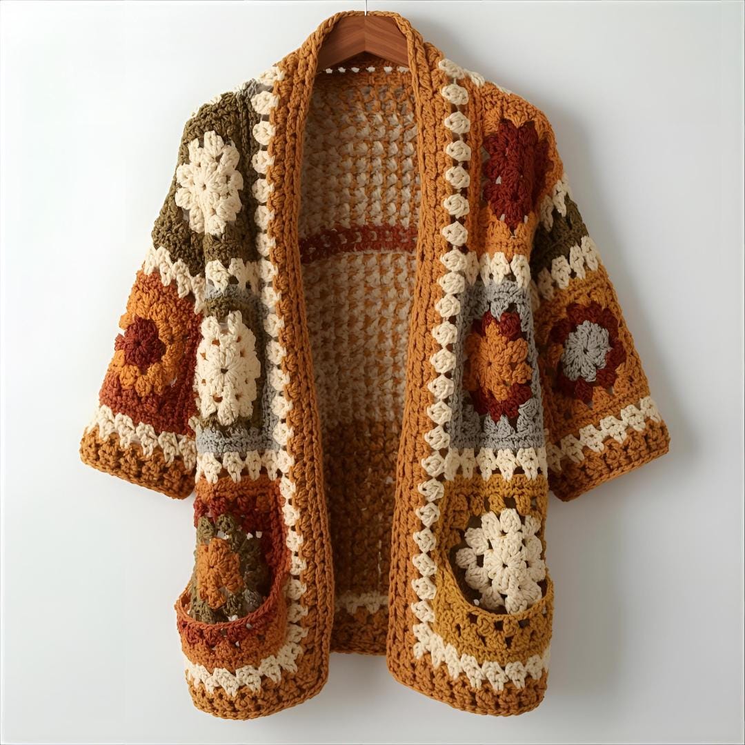 Granny Square Crochet Cardigan Pattern – DIY PDF – Beginner Friendly Boho Sweater