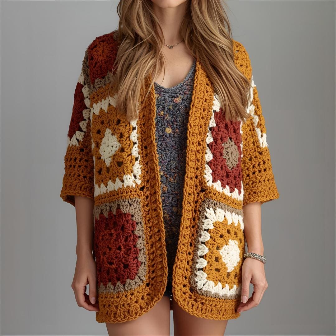 Granny Square Crochet Cardigan Pattern – DIY PDF – Beginner Friendly Boho Sweater