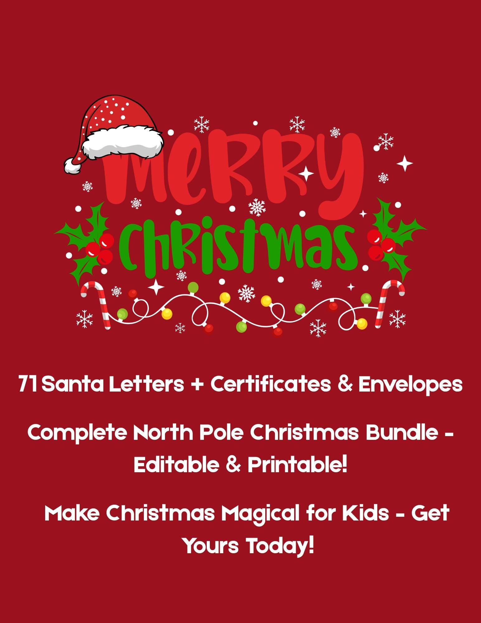 71 Santa Letters + Certificates, Envelopes & North Pole Stamps – Christmas Activity Pages – Editable Printable