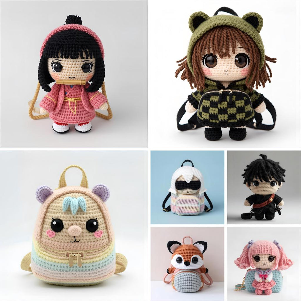Chibi Anime Crochet Bag Patterns – 7 Mini Backpack PDF Bundle with Instructions