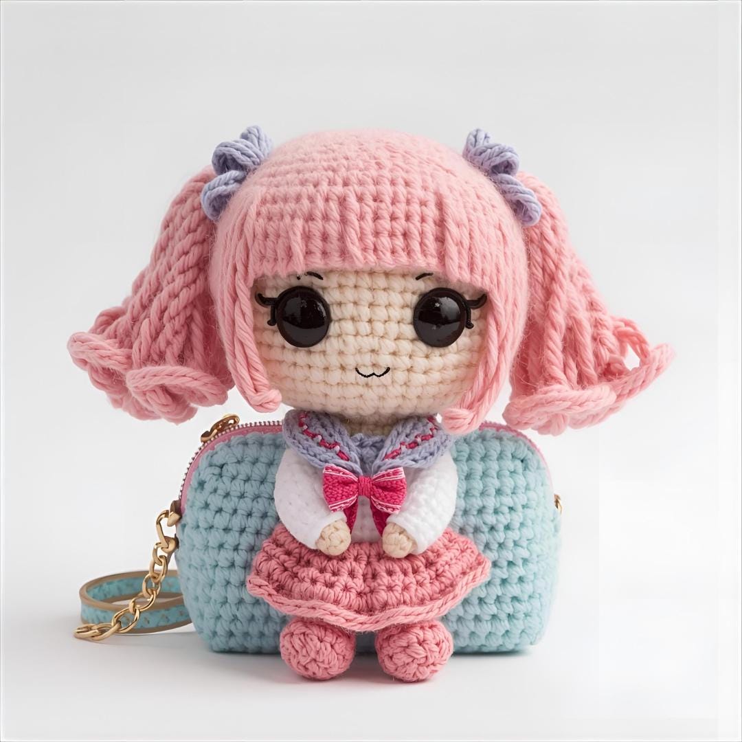 Chibi Anime Crochet Bag Patterns – 7 Mini Backpack PDF Bundle with Instructions