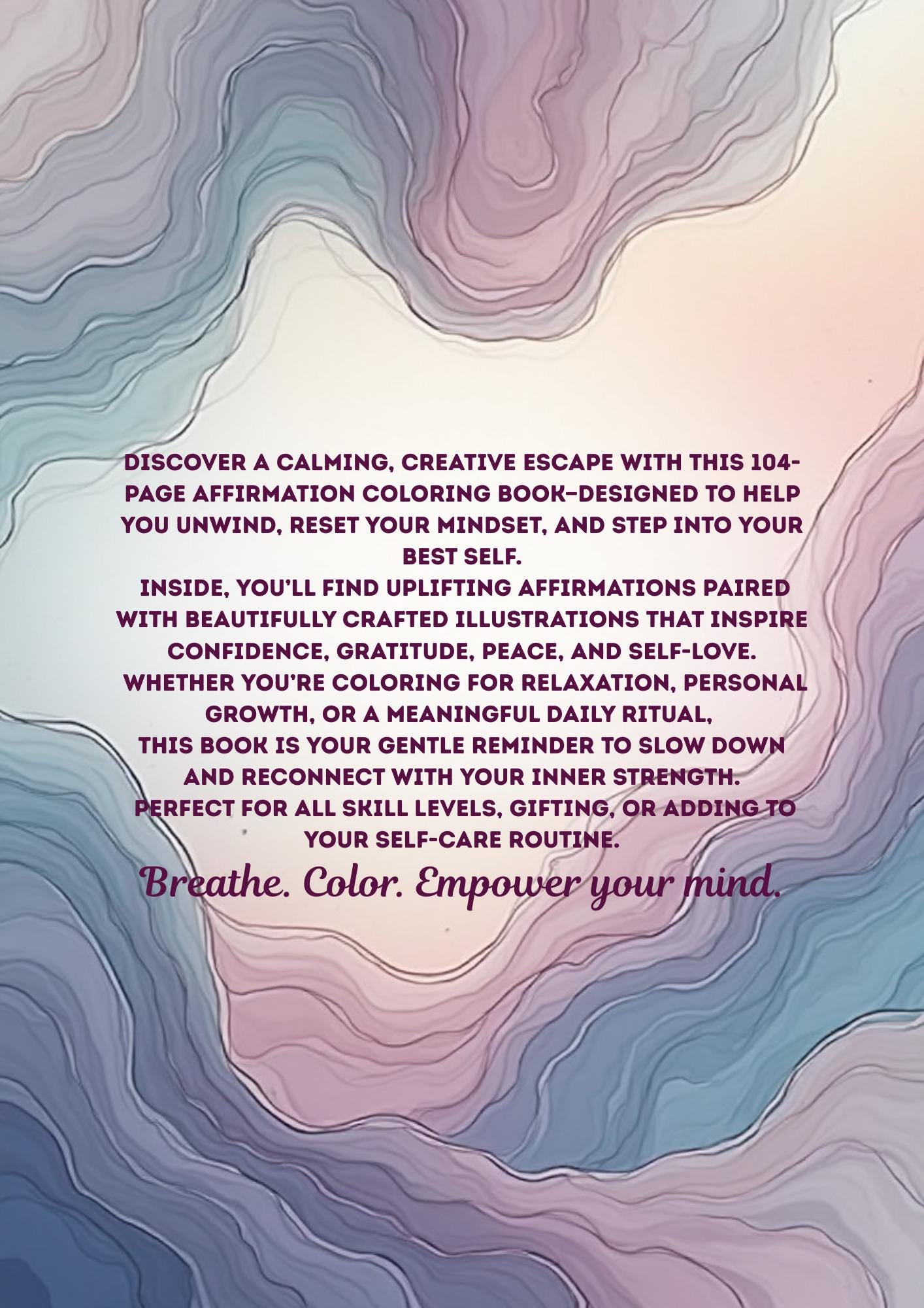 Affirmation Coloring Pages for Adults | 104-Page Self-Care Printable | Mindset & Stress Relief Digital Download
